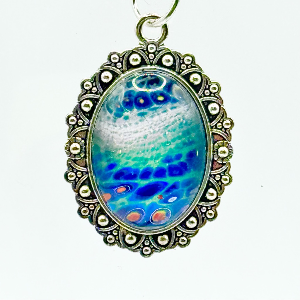 Artisan Blue And Silver Oval Pendant Necklace